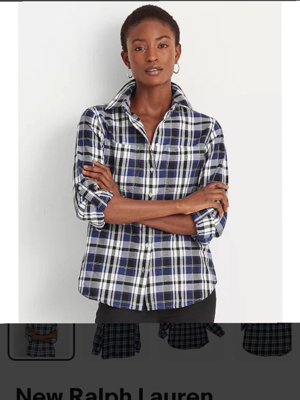 Lauren Ralph Lauren Navy, White & Black Plaid Button-Down Shirt Size S